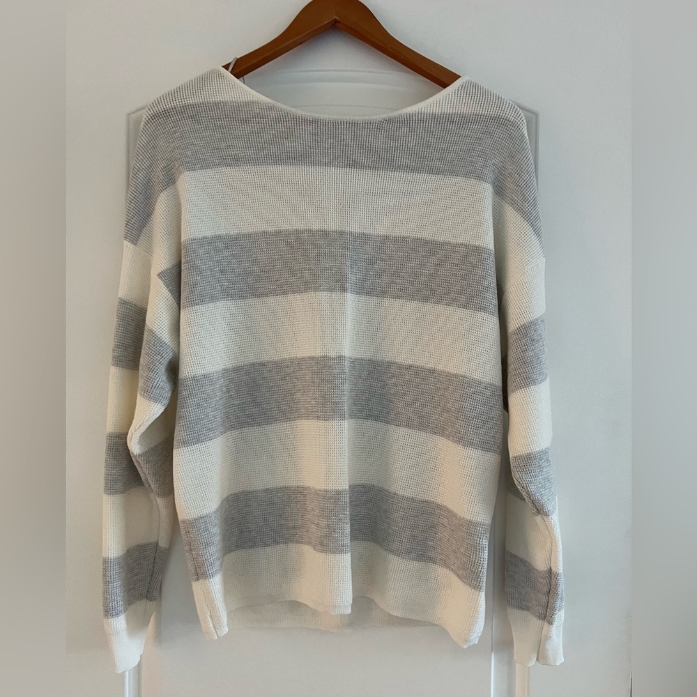 Cyrus Gray and Cream Striped Women's Sweater